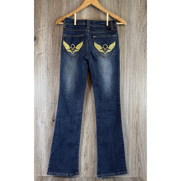 Southpole Denim - 90s Southpole Jeans Womens Juniors 1 Bootcut Low Rise Fade Embroidered 25x29.5